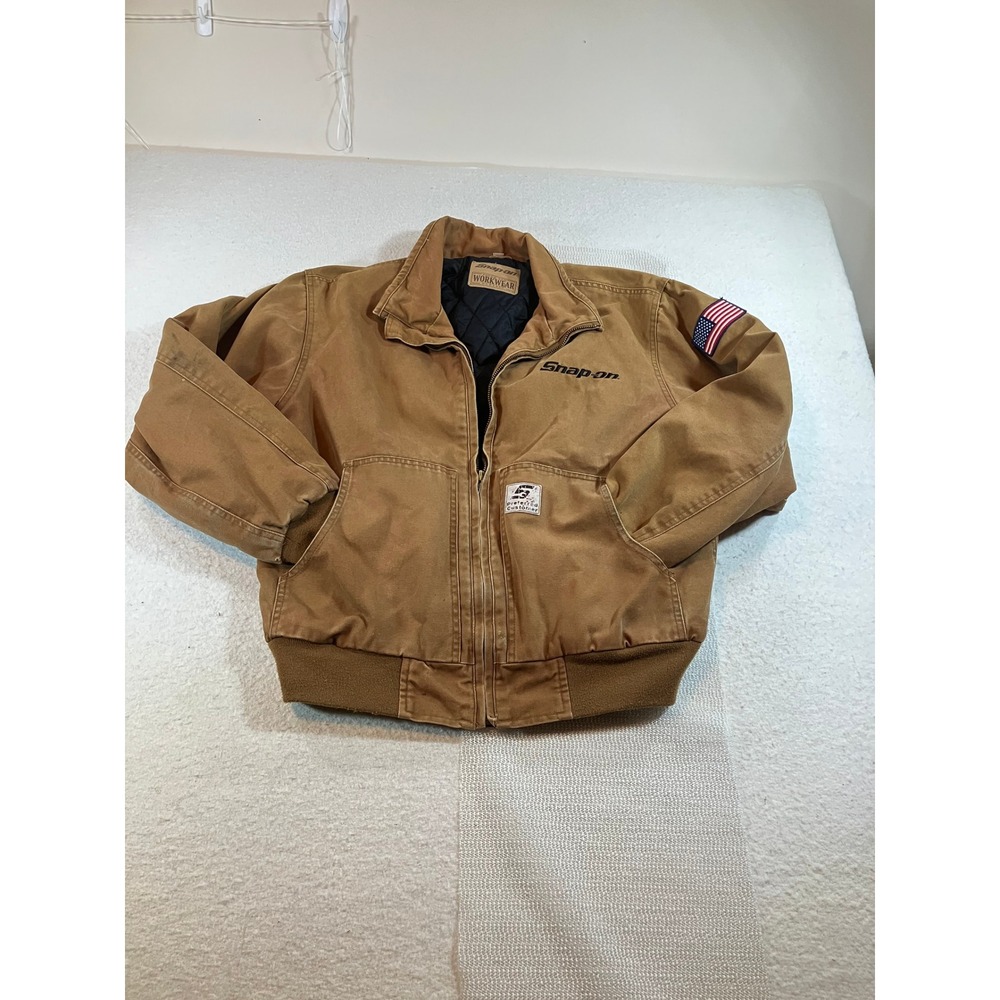Snap-on Workwear Mens Large Brown Canvas Duck Bomber Jacket Quilted Utility Coat